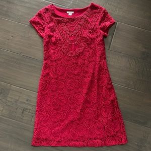 Red lace knee length dress